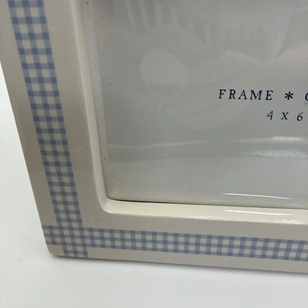 Hallmark Ceramic Picture Frame 4x6 Blue Gingham Sunflower Country cottage core